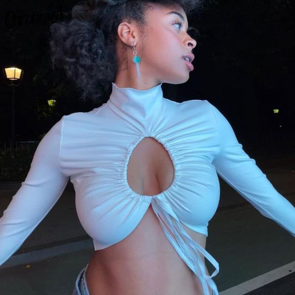women's t-shirt 2021 spring women hollow out drawstring lace up turtleneck ruched street party clubwear outfits t shirts, White
women's t-shirt 2021 spring women hollow out drawstring lace up turtleneck ruched street party clubwear outfits t shirts, White