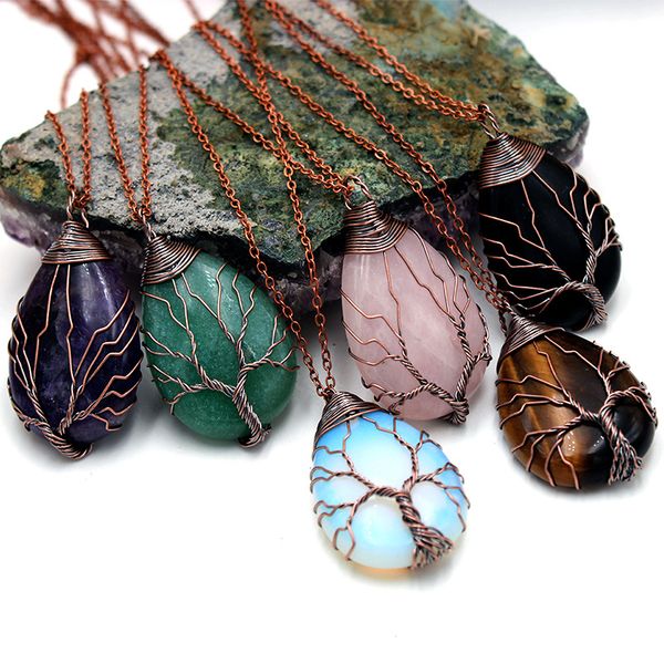 tree of life waterdrop natural healing stone crystal necklace pink rose quartz chakras pendant for gift jewelry, Silver
tree of life waterdrop natural healing stone crystal necklace pink rose quartz chakras pendant for gift jewelry, Silver