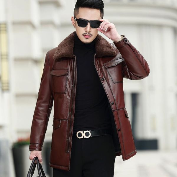 men's leather & faux real jacket men cow lamb fur collar duck down winter coat mens casaco ma7211nr90 yy1143, Black
men's leather & faux real jacket men cow lamb fur collar duck down winter coat mens casaco ma7211nr90 yy1143, Black