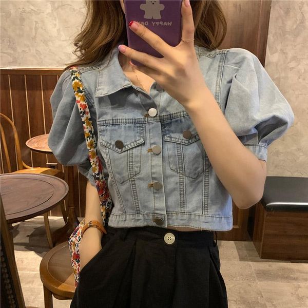 women's jackets vintage puff sleeve denim coats women summer korean fashion turn-down collar female 2021 chic streetwear jean jacket, Black;brown
women's jackets vintage puff sleeve denim coats women summer korean fashion turn-down collar female 2021 chic streetwear jean jacket, Black;brown