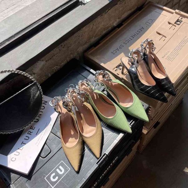 fashion women pointed toe sandals back strap green/beige/black elegant back strap metal chain party pumps thin high heels sandal 210513
fashion women pointed toe sandals back strap green/beige/black elegant back strap metal chain party pumps thin high heels sandal 210513
