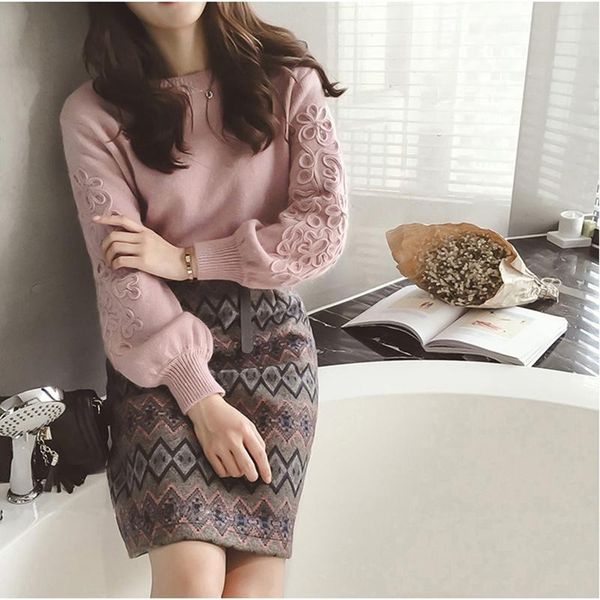 women vintage knit sweater skirts sets geometric printed skirt female woman knitting clothing suits women's two piece pants, White
women vintage knit sweater skirts sets geometric printed skirt female woman knitting clothing suits women's two piece pants, White