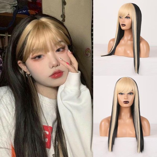 synthetic wigs machine made with bangs two tone color glueless silky straight no lace wig heat resistant fiber hair, Black
synthetic wigs machine made with bangs two tone color glueless silky straight no lace wig heat resistant fiber hair, Black