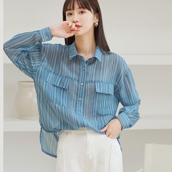 women's blouses & shirts striped chiffon woman spring autumn -neck blouse chic pockets long sleeve blusas mujer elegant loose women, White
women's blouses & shirts striped chiffon woman spring autumn -neck blouse chic pockets long sleeve blusas mujer elegant loose women, White