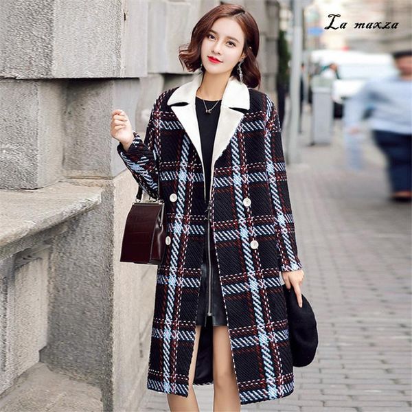 women's wool & blends office lady plaid women coat 2021 winter fashion vintage double breasted oversized cashmere, Black
women's wool & blends office lady plaid women coat 2021 winter fashion vintage double breasted oversized cashmere, Black