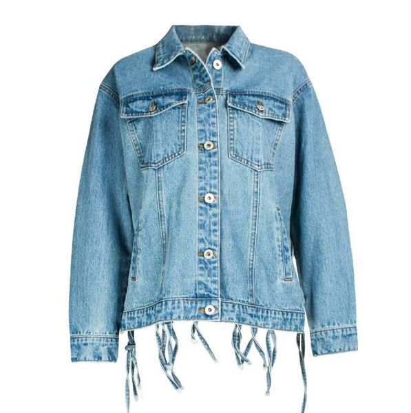 european and american women's loose bf wind fringed denim jacket back female baseball uniform, Black;brown
european and american women's loose bf wind fringed denim jacket back female baseball uniform, Black;brown
