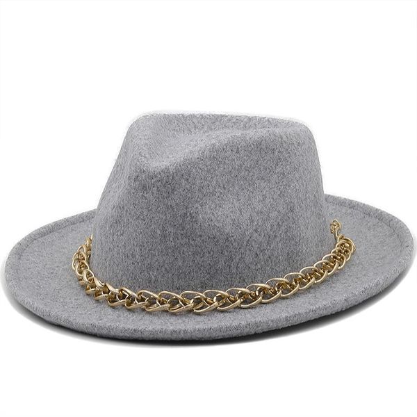 wide brim hats metal chain fedora hat ladies autumn and winter simple wool curled edge jazz retro style bump warm, Blue;gray
wide brim hats metal chain fedora hat ladies autumn and winter simple wool curled edge jazz retro style bump warm, Blue;gray