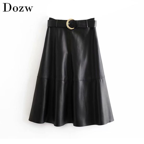 women chic pu faux leather skirt with belt elegant a-line black midi skirt female side zipper stylish skirts faldas mujer 210414
women chic pu faux leather skirt with belt elegant a-line black midi skirt female side zipper stylish skirts faldas mujer 210414