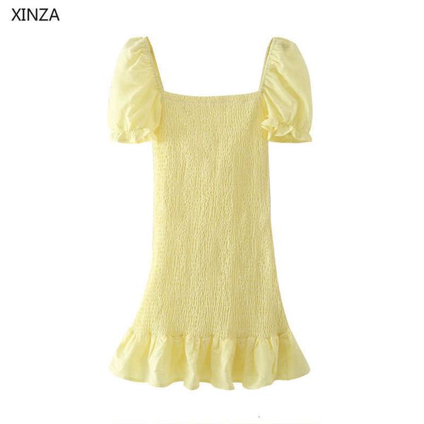 casual dresses women textured weave summer short puff sleeve ruffle backless yellow party chic smocked elastic mini cy2a, Black;gray
casual dresses women textured weave summer short puff sleeve ruffle backless yellow party chic smocked elastic mini cy2a, Black;gray