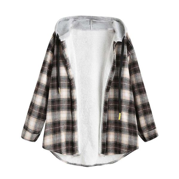 women's wool & blends casual jacket, buttoned long-sleeved plaid curved hem, warm hooded jacket fall clothes for women, Black
women's wool & blends casual jacket, buttoned long-sleeved plaid curved hem, warm hooded jacket fall clothes for women, Black