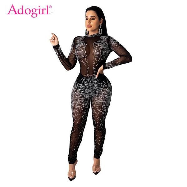 women's jumpsuits & rompers adogirl shiny diamonds sheer mesh jumpsuit mock neck long sleeve skinny romper women fashion night club ove, Black;white
women's jumpsuits & rompers adogirl shiny diamonds sheer mesh jumpsuit mock neck long sleeve skinny romper women fashion night club ove, Black;white