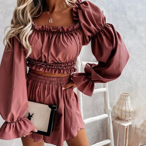 women's tracksuits women elegant solid ruffles off shoulder shorts set slash neck crop and high waist bottom suits autumn loose 2 p, Gray
women's tracksuits women elegant solid ruffles off shoulder shorts set slash neck crop and high waist bottom suits autumn loose 2 p, Gray