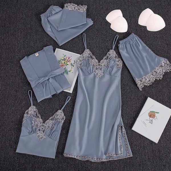 women's pajamas autumn 2021 5psc satin trousers robe suspender nightdress with chest pad dresses sleepwear bathrobe homewear, Black;red
women's pajamas autumn 2021 5psc satin trousers robe suspender nightdress with chest pad dresses sleepwear bathrobe homewear, Black;red