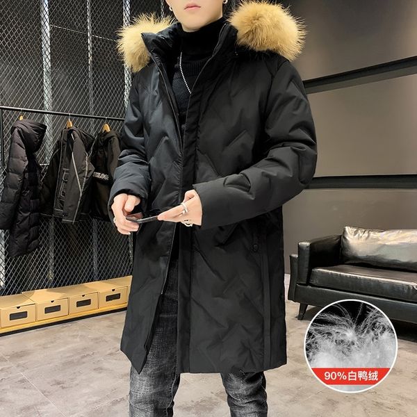 large winter medium and long down jacket tide brand men's fur collar hooded men's white duck down long warm coat, Black
large winter medium and long down jacket tide brand men's fur collar hooded men's white duck down long warm coat, Black