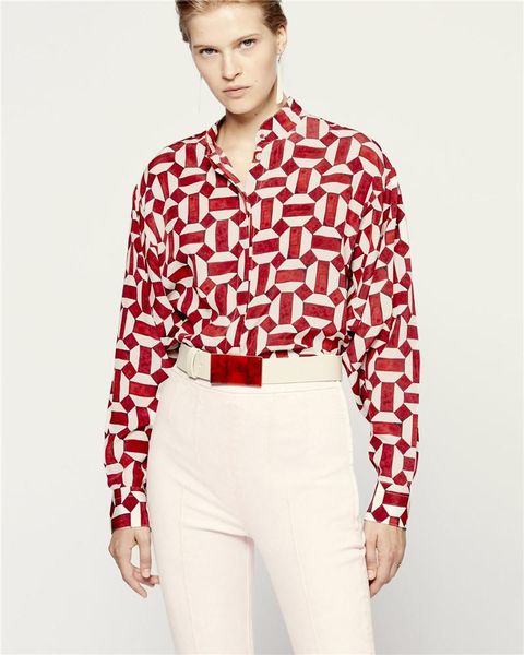 red geo print silk blouse women cade shirt mandarin collar long sleeves fashion women's blouses & shirts, White
red geo print silk blouse women cade shirt mandarin collar long sleeves fashion women's blouses & shirts, White