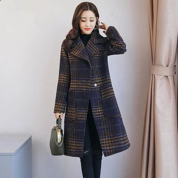 women's wool & blends autumn winter warm woolen coat female lattice overcoats plus size long outerwear casual mujer coats, Black
women's wool & blends autumn winter warm woolen coat female lattice overcoats plus size long outerwear casual mujer coats, Black
