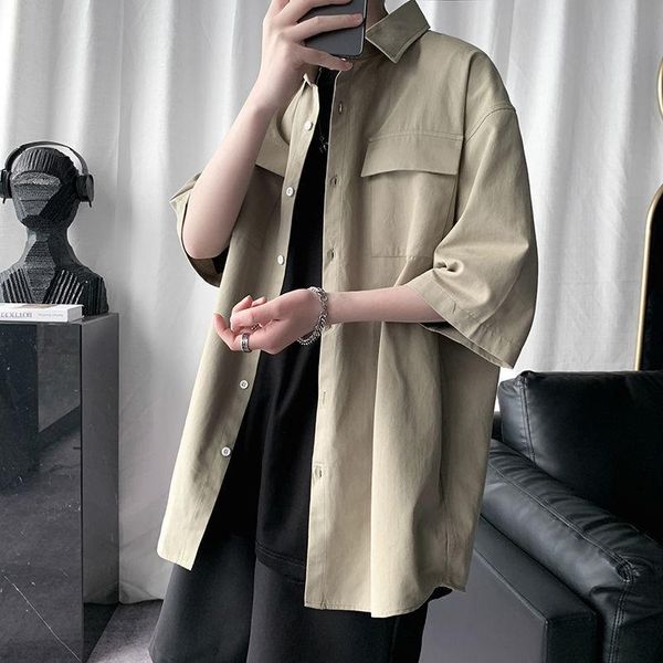 men's casual shirts summer shirt short-sleeved korean style trendy handsome tooling male hong kong jacket, White;black
men's casual shirts summer shirt short-sleeved korean style trendy handsome tooling male hong kong jacket, White;black