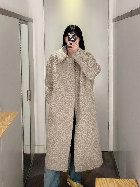 women's fur & faux minimalist cos style wool teddy long lamb coat winter, Black
women's fur & faux minimalist cos style wool teddy long lamb coat winter, Black