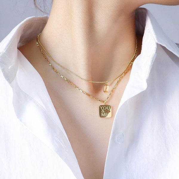 pendant necklaces trendy double layered necklace english letter you and me boho stainless steel paperclip chain coin charm, Silver
pendant necklaces trendy double layered necklace english letter you and me boho stainless steel paperclip chain coin charm, Silver