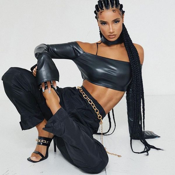 women's t-shirt halter split long flared sleeve off shoulder solid clothes crop for female, White
women's t-shirt halter split long flared sleeve off shoulder solid clothes crop for female, White