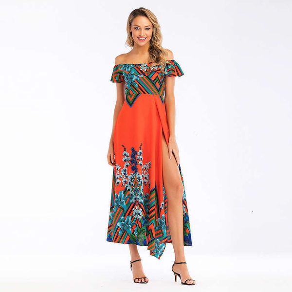 off casual shoulder dresses split court print dress, Black;gray