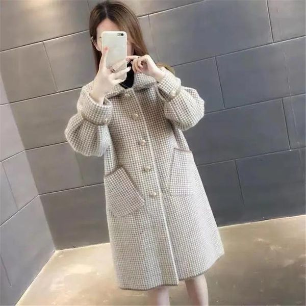women's wool & blends autumn and winter woolen coat the 2021 turndown collar plaid overcoat knitting cardigan loose fitting outerwear, Black
women's wool & blends autumn and winter woolen coat the 2021 turndown collar plaid overcoat knitting cardigan loose fitting outerwear, Black