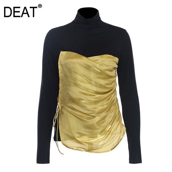 women black ruched patchwork drawstring t-shirt turtleneck long sleeve fashion tide spring autumn wo165 210421, White
women black ruched patchwork drawstring t-shirt turtleneck long sleeve fashion tide spring autumn wo165 210421, White