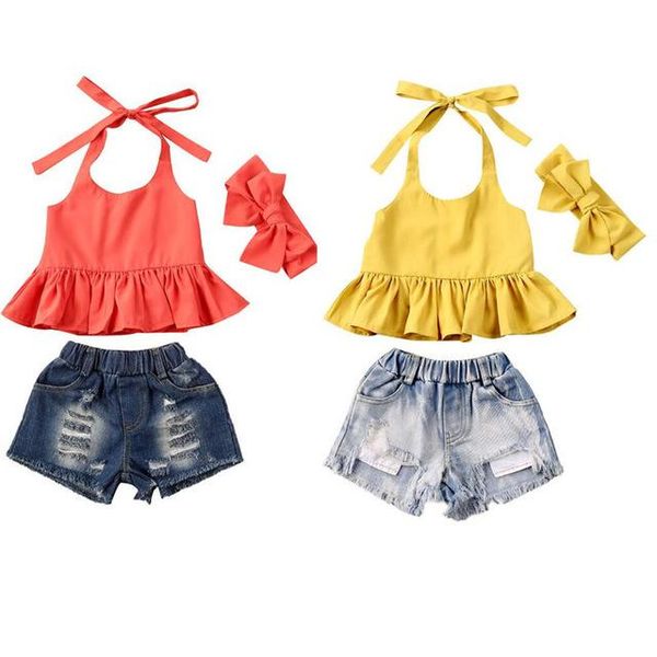 clothing sets kids fashion outfits baby girl summer 3pcs clothes solid halter camis tank ripped denim shorts headband suits, White
clothing sets kids fashion outfits baby girl summer 3pcs clothes solid halter camis tank ripped denim shorts headband suits, White