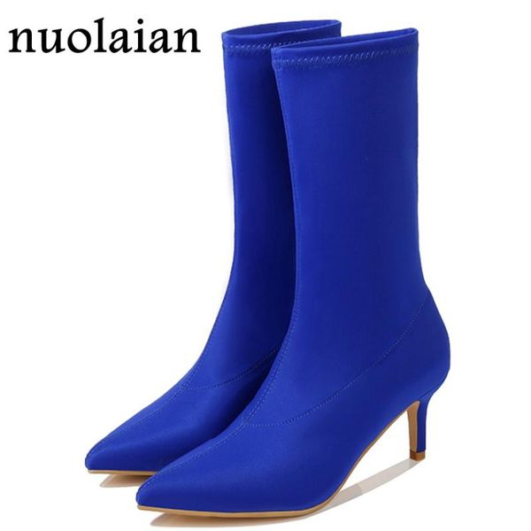women's slip on ankle boots lady stretch fabric short punk boot woman winter pointed toe party high heels 6cm, Black
women's slip on ankle boots lady stretch fabric short punk boot woman winter pointed toe party high heels 6cm, Black