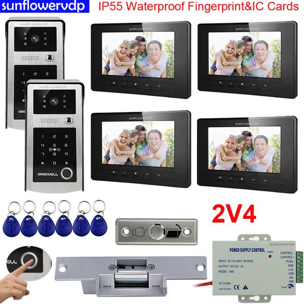 video door phones intercoms ip55 waterproof fingerprint ic & code unlock four 7inches color indoor monitors + electric strike lock 2 doors d
video door phones intercoms ip55 waterproof fingerprint ic & code unlock four 7inches color indoor monitors + electric strike lock 2 doors d