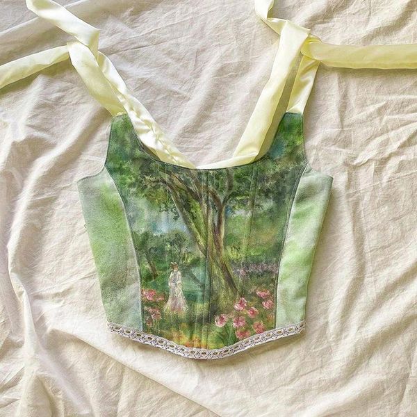 women's tanks & camis green women summer cute oil painting printed backless bandage tank corset y2k clothes moda mujer, White
women's tanks & camis green women summer cute oil painting printed backless bandage tank corset y2k clothes moda mujer, White