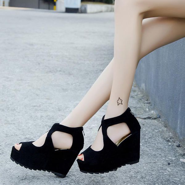 dress shoes 2021 spring and summer korean thick bottom fish mouth sandals hollowed out muffin slope high heel women's, Black
dress shoes 2021 spring and summer korean thick bottom fish mouth sandals hollowed out muffin slope high heel women's, Black