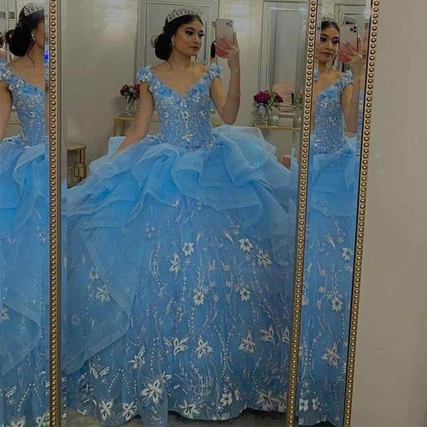 princess light sky blue puffy quinceanera dresses ball gown lace v neck tulle prom gowns ruffles custom made formal party wears, Blue;red
princess light sky blue puffy quinceanera dresses ball gown lace v neck tulle prom gowns ruffles custom made formal party wears, Blue;red