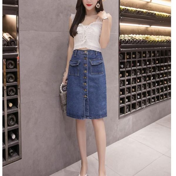 skirts fashion women plus size buttons knee length skirt summer high waist pockets jeans a-line elegant solid denim, Black
skirts fashion women plus size buttons knee length skirt summer high waist pockets jeans a-line elegant solid denim, Black