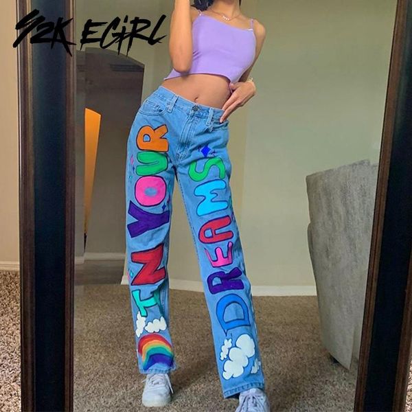 kawaii rainbow graphic and colorful letter print long jeans vintage high waist straight pants cute 90s demin trousers women's, Blue
kawaii rainbow graphic and colorful letter print long jeans vintage high waist straight pants cute 90s demin trousers women's, Blue