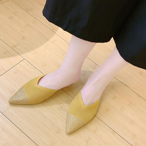 slippers knit low heel women summer crystal pointed toe mules outdoor breathable stretch fabric closed, Black
slippers knit low heel women summer crystal pointed toe mules outdoor breathable stretch fabric closed, Black