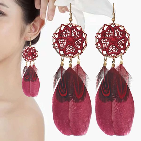 light dream catcher floral woven feather new tassel earrings for women creative gift, Black
light dream catcher floral woven feather new tassel earrings for women creative gift, Black