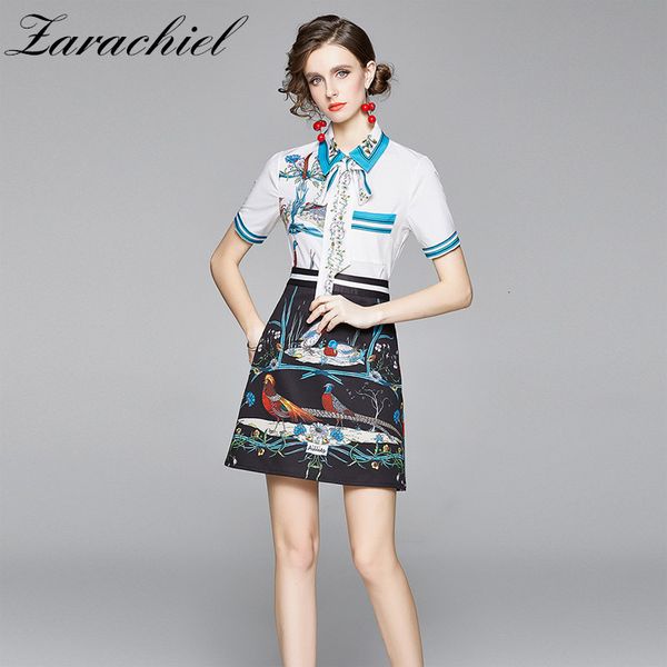skirts summer vintage flower birds printed two pieces suit women short sleeve bow collar shirt + mini a-line black skirt set
skirts summer vintage flower birds printed two pieces suit women short sleeve bow collar shirt + mini a-line black skirt set
