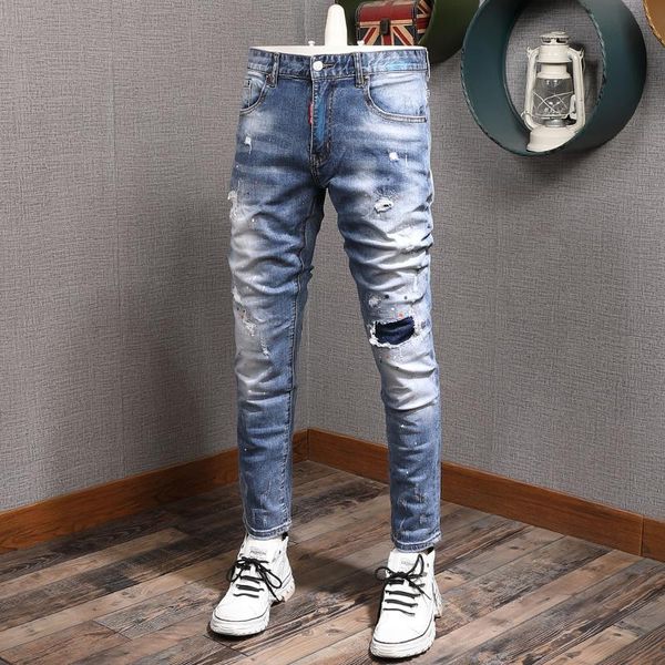 men's jeans mens blue ripped patches men fashion dots printed straight slim fit pants streetwear cowboy casual denim trousers
men's jeans mens blue ripped patches men fashion dots printed straight slim fit pants streetwear cowboy casual denim trousers