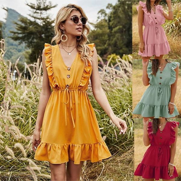 casual dresses women's summer bohemian sweet and lively high waist mini party v-neck ruffle elegant beach chiffon sleeveless dress, Black;gray
casual dresses women's summer bohemian sweet and lively high waist mini party v-neck ruffle elegant beach chiffon sleeveless dress, Black;gray