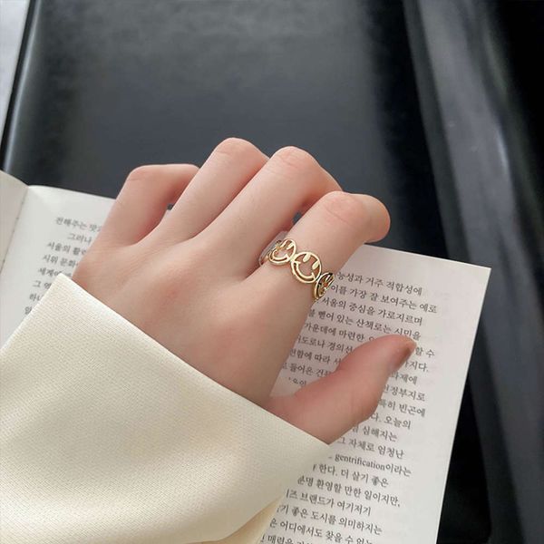 net red smile face female personality fashion niche design index finger opening adjustable ring, Black
net red smile face female personality fashion niche design index finger opening adjustable ring, Black