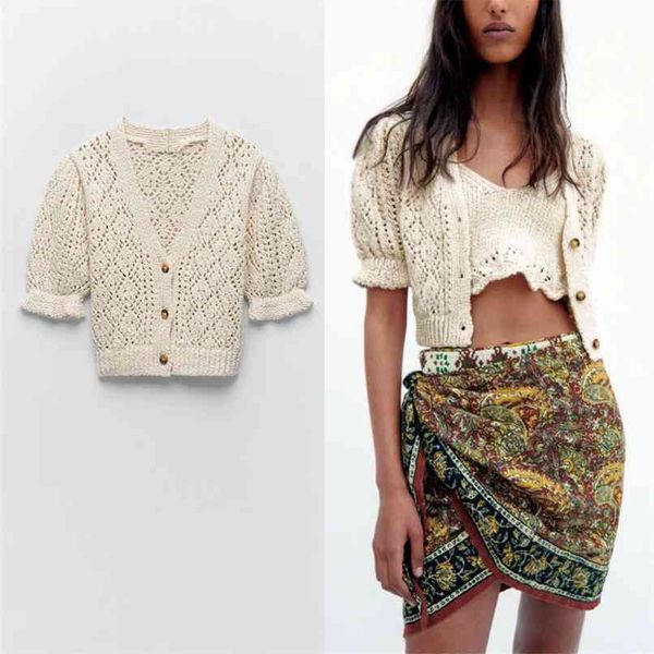 knit cardigan sweater women short puff sleeve v neck vintage spring cropped sweaters woman hollow out knitted 210524, White
knit cardigan sweater women short puff sleeve v neck vintage spring cropped sweaters woman hollow out knitted 210524, White