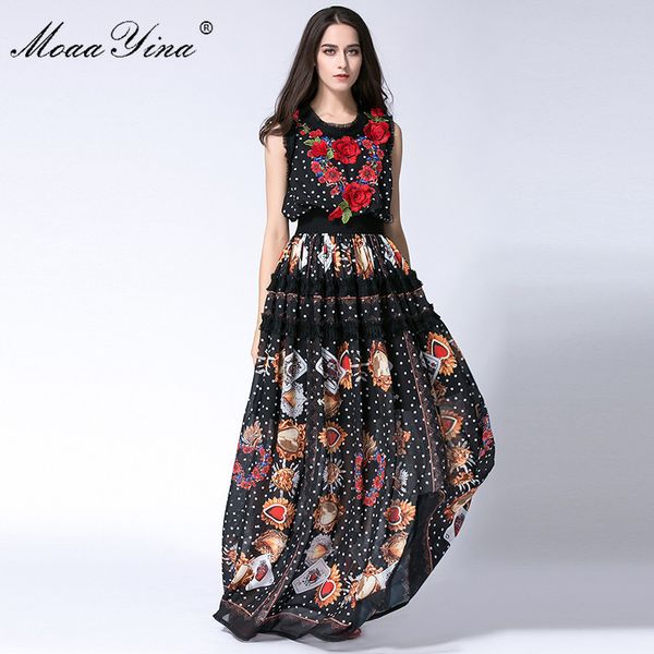 designer runway maxi dress summer women sleeveless dots lace print applique retro casual long 210524, Black;gray
designer runway maxi dress summer women sleeveless dots lace print applique retro casual long 210524, Black;gray