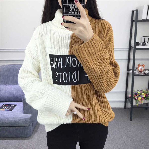 casual dresses vintage patchwork oversized sweater autumn winter loose knitted turtleneck pull femme hiver women sweaters and pullovers pd7q, Black;gray
casual dresses vintage patchwork oversized sweater autumn winter loose knitted turtleneck pull femme hiver women sweaters and pullovers pd7q, Black;gray