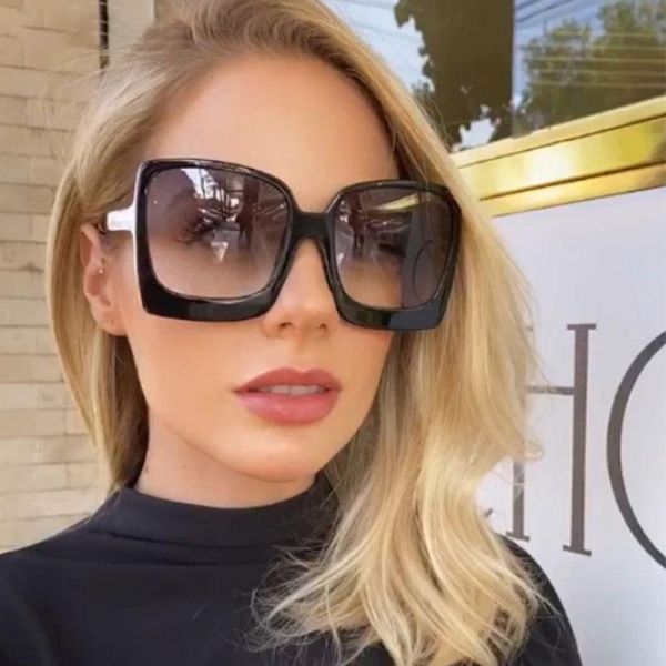 

Sunglasses Square Women 2022 Vintage Brand Oversize TF Women's Sun Glasses Black Gradient Female Men.s Oculos UV400