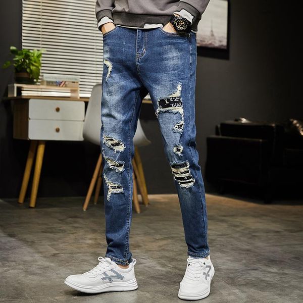 men's jeans moto biker men ripped slim fit dark blue destroyed streetwear holes patchwork pants denim harem beggar
men's jeans moto biker men ripped slim fit dark blue destroyed streetwear holes patchwork pants denim harem beggar