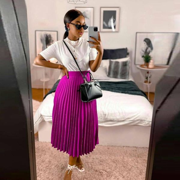 skirts women elegant fuchsia pleated skirt elastic high waist midi female chic mujer faldas pink, Black
skirts women elegant fuchsia pleated skirt elastic high waist midi female chic mujer faldas pink, Black