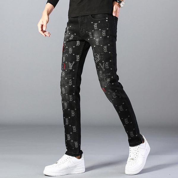 114-1214 autumn winter euramerican embroider many badge break hole small straight tube man slim jeans men's, Blue
114-1214 autumn winter euramerican embroider many badge break hole small straight tube man slim jeans men's, Blue