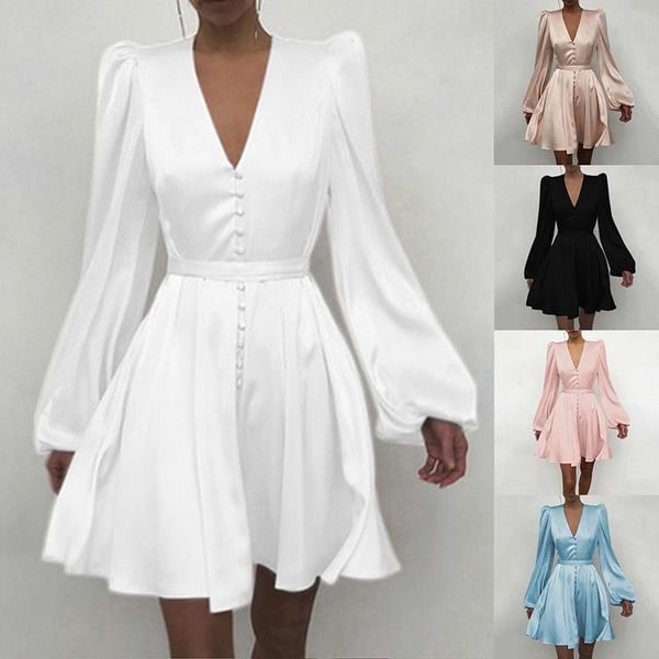 casual dresses spring fashion women satin solid long sleeve dress button a-line mini loose v-neck party vestido, Black;gray
casual dresses spring fashion women satin solid long sleeve dress button a-line mini loose v-neck party vestido, Black;gray