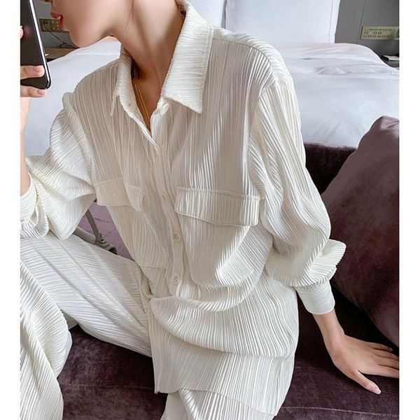 women's two piece pants women blouse white pleated wide leg sets fashion 2021 casual loose long trousers office lady elegant palazzo su
women's two piece pants women blouse white pleated wide leg sets fashion 2021 casual loose long trousers office lady elegant palazzo su